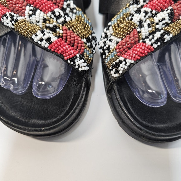 Gioseppo Beaded Haverhill Black open toe Strap Flat Leather Sandal Size 8 or 39 - Picture 12 of 12